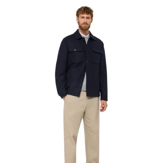 Monreale Man Sky Captain Wool Blend Coat with 2 Chest Pockets and Wind Protection, Size 50, Modern Urban Style for Men - Geox - Image 4