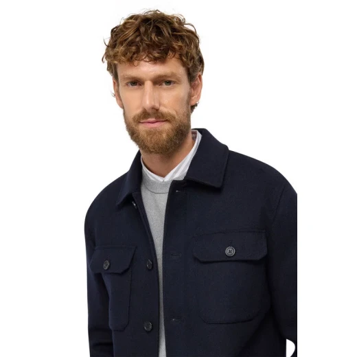 Monreale Man Sky Captain Wool Blend Coat 56 Shirt Style Cut Windproof 2 Chest Pockets Modern Urban Vibe Men's Outerwear - Monreale - Image 9
