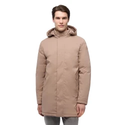Aurelio Man Longline Down Jacket Light Brown Size 48 with Detachable Adjustable Hood Water Repellent Wind Blocking Surface 3 Internal Pockets Urban Modern Winter Coat