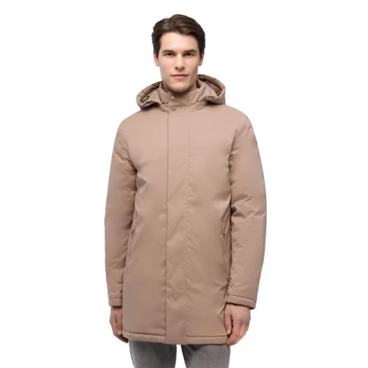 Aurelio Man Longline Down Jacket Light Brown Size 48 with Detachable Adjustable Hood Water Repellent Wind Blocking Surface 3 Internal Pockets Urban Modern Winter Coat - Geox - Image 2