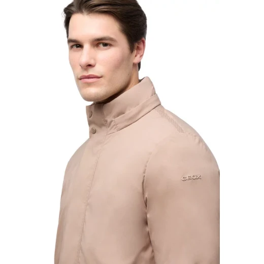 Aurelio Man Longline Down Jacket Light Brown Size 48 with Detachable Adjustable Hood Water Repellent Wind Blocking Surface 3 Internal Pockets Urban Modern Winter Coat - Geox - Image 4