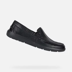 Geox Leitan Men's Loafer Black Nappa Leather Ultra Lightweight Breathable Slip On Shoes Comfortable Everyday Wear Wide Toe Design Size 42 Fast Delivery Easy Exchange