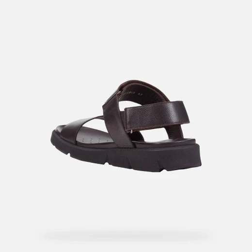 Geox Xand 2S Men's Sandal Brown Leather Breathable Cushioned Everyday Footwear Size 44 Casual Design Comfort - Geox - Image 3