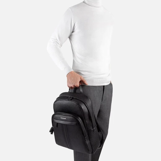 Yvan Man Backpack Black Leather 30cm x 36cm x 10cm Travel Bag - Geox - Image 2