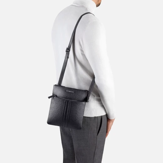 Cludey Man Shoulder Bag Black Tumbled Leather with Adjustable Strap and Front Pocket 2 Internal Pockets 22cm x 25cm Unisex Stylish Design Cludey Man Shoulder Bag Black Tumbled Leather with Adjustable Strap and Front Pocket 2 Internal Pockets 22cm x 25cm Unisex Stylish Design