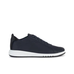 Geox Aerantis Man Navy Low Cut Sneaker for Men, Lightweight Breathable Tennis Court Design with Soft Tumbled Leather, Size 43, U357FA.00046.C0045, Fast Delivery, Easy Exchange