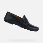 Geox Kosmopolis+Grip Man Black Loafers Stylish Tumbled Leather Men's Shoes, Flexible Outsole, Breathable, Lightweight, Easy Entry, Size 41, Everyday Wardrobe Essential - Kosmopolis