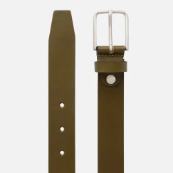 Belt Man Olive Green Leather Belt 110 cm for Men: Minimalist Design Vegetable Tanned Leather with Rounded Metal Buckle for Everyday Wear and Contemporary Cool Style