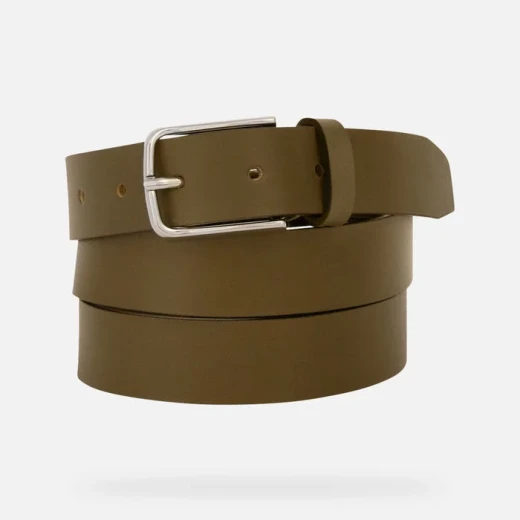 Belt Man Olive Green Leather Belt 110 cm for Men: Minimalist Design Vegetable Tanned Leather with Rounded Metal Buckle for Everyday Wear and Contemporary Cool Style - Geox - Image 3