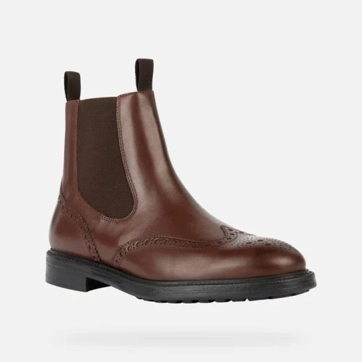 Geox Tiberio Men's Ankle Boots Cognac Leather Brogue Detail 43 - Geox - Image 3