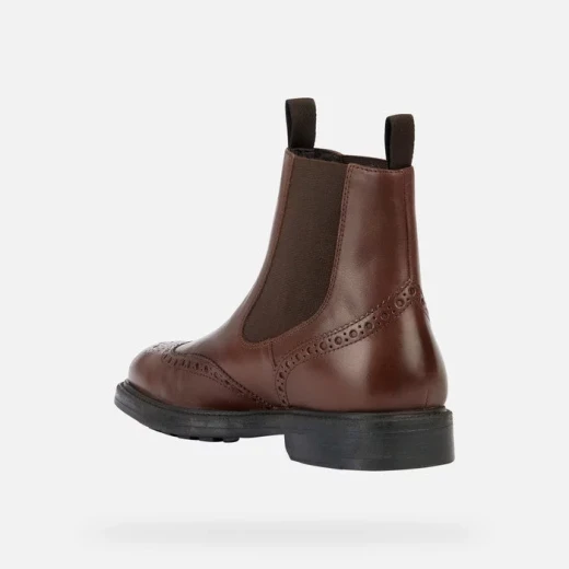 Geox Tiberio Man Cognac Leather Ankle Boots Formal Lace Up Brogue Detailing Autumn Winter Style Men's Footwear Size 40 Breathable Comfortable Fast Delivery Easy Exchange - Geox - Image 4