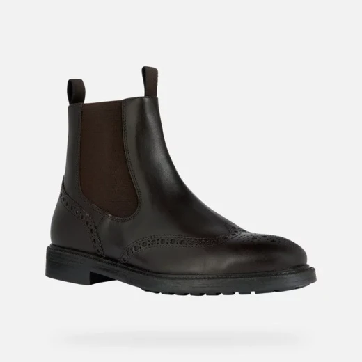 Geox Tiberio Man Ankle Boots in Dark Brown Aged Leather with Brogue Detailing. Stylish Lace Up Boot for Autumn/Winter. Size 40. Formal and Comfortable Design - Geox - Image 3
