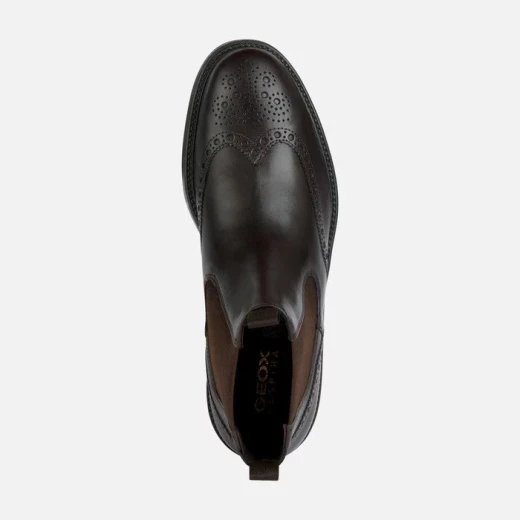 Geox Tiberio Man Ankle Boots in Dark Brown Aged Leather with Brogue Detailing. Stylish Lace Up Boot for Autumn/Winter. Size 40. Formal and Comfortable Design - Geox - Image 5