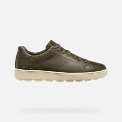 Geox Spherica ECUB-1 Men's Sneakers Military Style 41 Tumbled Leather Breathable Cushioning Lightweight City Shoes