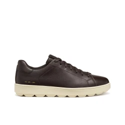 Geox Spherica ECUB-1 Men's Sneakers Coffee Color 41 US Size Tumbled Leather Breathable Cushioning Lightweight City Casual Shoes