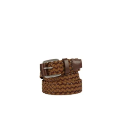 Geox Men's Biscuit Colored Braided Fabric Belt with Nappa Leather Details, Classic Casual Styling, 100cm Width, Durable and Stylish Accessory for Everyday Wear