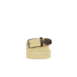 Geox Men's Beige Woven Fabric Belt, Casual Styling, Featuring Plain Leather Detailing, Rounded Metal Buckle, 95cm Length, 3.5cm Width, Perfect for City & Off Duty Looks