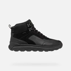 Geox Spherica 4x4 ABX Waterproof Ankle Boots for Men in Black, Crafted from Pull Up Leather and Suede, Size 40, Sporty Style with Contemporary Design