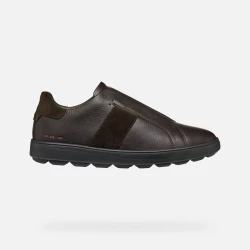 Geox Spherica ECUB-1 Men's Low Cut Sneakers Brown Leather Suede Upper Cushioned Breathable Style 46 European Size Designed In Italy Fast Delivery Easy Exchange