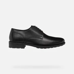Geox Walk Pleasure F Men's Derby Shoe Black Leather Lace Up Comfort Breathable Cushioning For Business and Formal Wear Size 45
