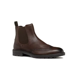 Geox Walk Pleasure C Men's Chelsea Ankle Boots Brown Leather Brogue Detailing Comfortable Breathable Ultra Cushioning Design Size 42 For Everyday Wear Weekend Outfits