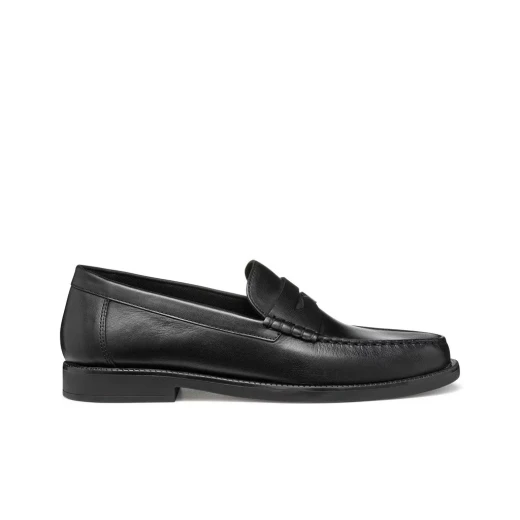 Recanati Man Loafer Black Leather Slip On Shoes Men's Footwear Comfortable Breathable Plain Supple Leather Upper Size 43 Classic Timeless Panache City Style - Geox - Image 2