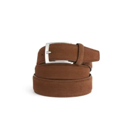 Belt Man Brown Suede Leather Belt for Men 100cm with Gleaming Metal Buckle Classic Formal Style Perfect for Elevating Everyday City Outfits Item Code U56K5B 00022 C6003