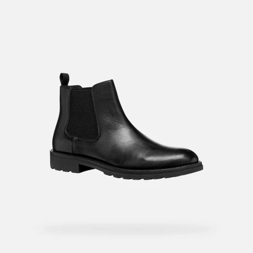 Redclif Men's Ankle Boots in Black Calfskin with Elasticated Side Panels for City Living. Stylish Design for All Day Wear, U56LXB.0003C.C9999, Size 45, Contemporary Footwear - Geox - Image 3