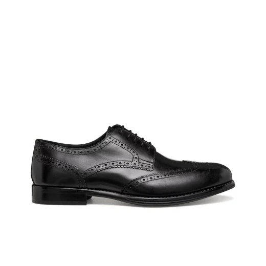 Barberigo Man Oxford Shoes Black Leather Brogue Detailing Classic Design for Office Appointments Size 41 Formal Lace Up Italian Style - Image 2