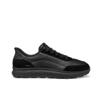 Geox Spherica Plus Men's Sneaker Black Nappa Leather Suede Breathable Ultra Cushioned Slip On Casual Shoe Size 45 Easy Wear Comfort Athletic Style U65MPC.08522.C9999 - Geox