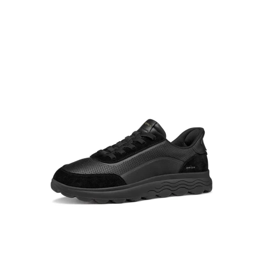 Geox Spherica Plus Men's Sneakers Black Nappa Leather and Suede Breathable Casual Shoes Size 41 Ultra Cushioned Easy Slip On Style Comfortable for Everyday Wear - Geox - Image 4