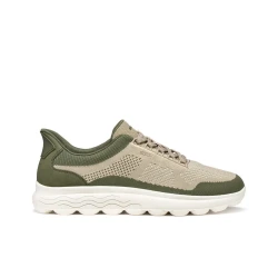 Geox Spherica Plus Men's Olive Sneakers: Hands Free Fit, Breathable Knitted Fabric, Nubuck Effect, Ultra Cushioned Comfort, Size 45, Casual Style