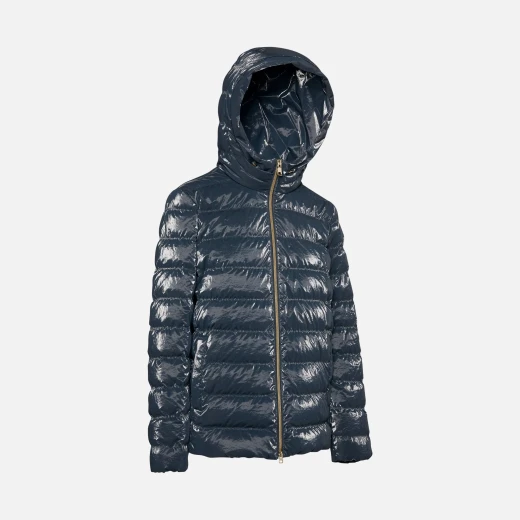 Geox Myluse Women's Short Hooded Puffer Jacket Windproof Black, Crafted From Creased Effect High Shine Nylon With Premium Padding, Winter Cold Protection Size 44 - Geox - Image 5