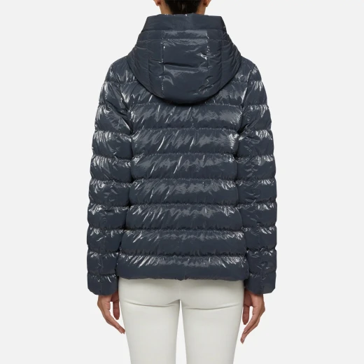 Geox Myluse Woman's Hooded Puffer Jacket Windproof 40 Black Creased Nylon with Premium Padding Quilted Design Flattering Fit Comfortable Easy Movement Winter Outerwear - Geox - Image 6