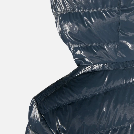 Geox Myluse Woman's Hooded Puffer Jacket Windproof 40 Black Creased Nylon with Premium Padding Quilted Design Flattering Fit Comfortable Easy Movement Winter Outerwear - Geox - Image 7