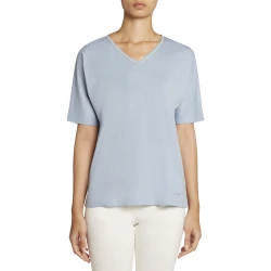 Geox Women's V Neck T Shirt Light Blue Slub Cotton Jersey Size L