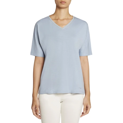 Geox Women's V Neck T Shirt Light Blue Slub Cotton Jersey Size L - Geox - Image 2