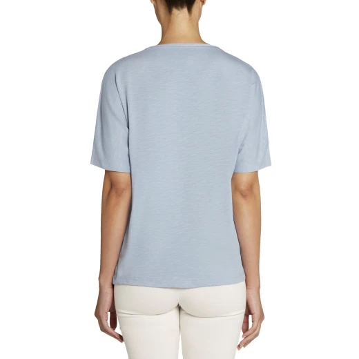 Geox Women's V Neck T Shirt Light Blue Slub Cotton Jersey Size L - Geox - Image 5