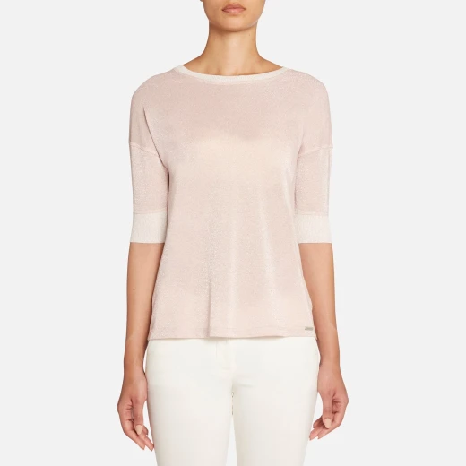 Geox Women's Boat Neck T Shirt Rose XL Recycled Lurex Jersey Geox Women's Boat Neck T Shirt Rose XL Recycled Lurex Jersey