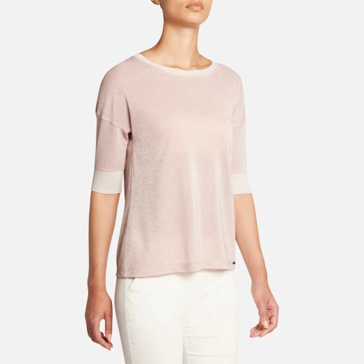 Geox Women's Boat Neck T Shirt Rose XL Recycled Lurex Jersey - Geox - Image 4