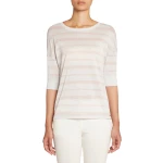 Geox Women's Off White Recycled Lurex Jersey T Shirt Boat Neckline Size L - Geox