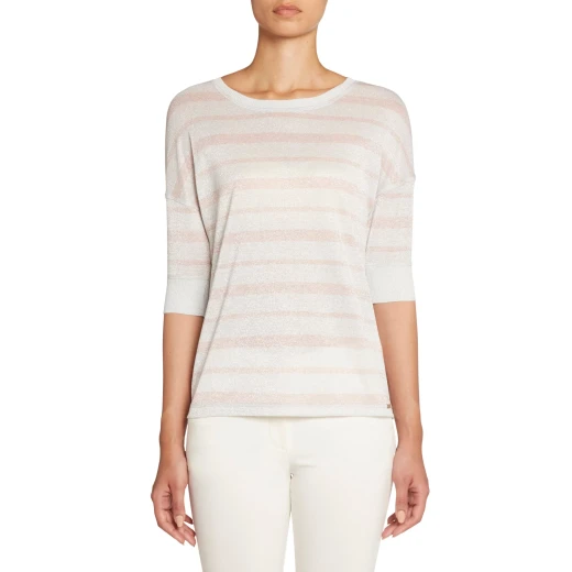 Geox Women's Off White Recycled Lurex Jersey T Shirt Boat Neckline Size L - Geox - Image 2