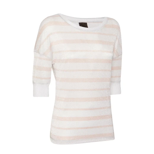 Geox Women's Off White Recycled Lurex Jersey T Shirt Boat Neckline Size L - Geox - Image 5