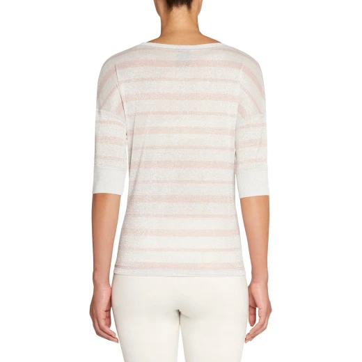 Geox Women's Off White Recycled Lurex Jersey T Shirt Boat Neckline Size L - Geox - Image 6