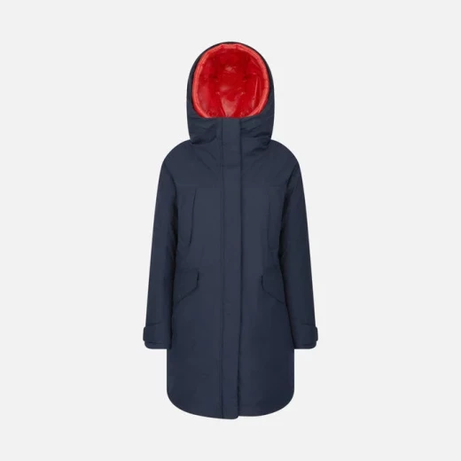 Geox Gendry ABX Woman's Waterproof Breathable Longline Parka Jacket Midnight Blue 46 Featuring Sustainable Fill Multiple Pockets Removable Quilted Bib Winter Coat Fast Delivery - Jendry - Image 3