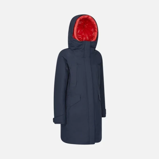 Geox Gendry ABX Woman's Longline Parka Jacket Waterproof Breathable Midnight Blue Twill Fabric Sustainable Fill Multiple Pockets Removable Quilted Bib Size 48 Sky Captain - Jindri - Image 5