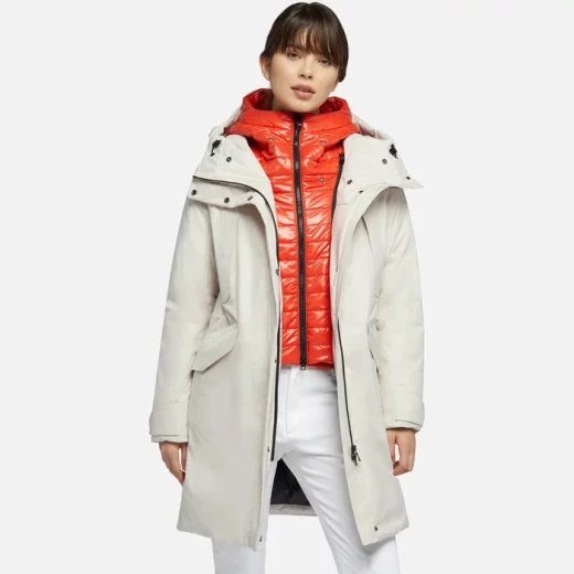 GENDY ABX Woman's Milk White Longline Parka Jacket Waterproof Breathable for City Life 50 Size Sustainable Fill Removable Hood Multiple Pockets Winter Wear - Image 2