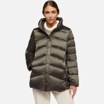 Adrya Woman Bright Cement Puffer Jacket Short Cosy Winter Anorak 40 Environmentally Friendly Padding Hi Shine Nylon Burnished Hardware Elevate Everyday Style - Geox