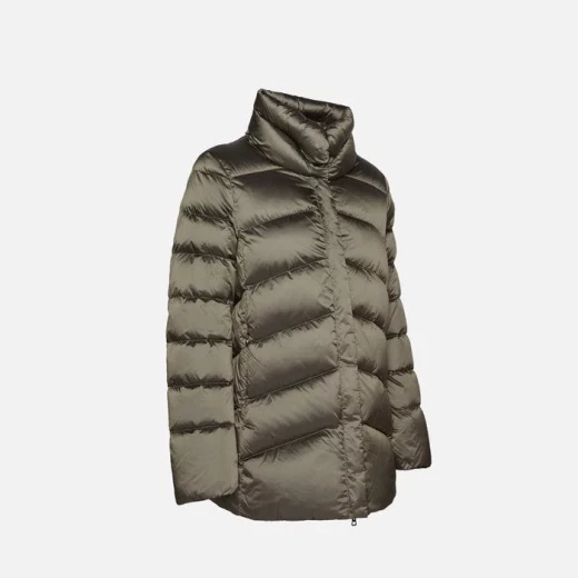Adrya Woman Bright Cement Puffer Jacket Short Cosy Winter Anorak 40 Environmentally Friendly Padding Hi Shine Nylon Burnished Hardware Elevate Everyday Style - Geox - Image 3