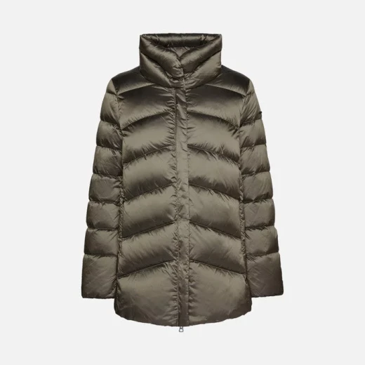 Adrya Woman Bright Cement Puffer Jacket Short Cosy Winter Anorak 40 Environmentally Friendly Padding Hi Shine Nylon Burnished Hardware Elevate Everyday Style - Geox - Image 5